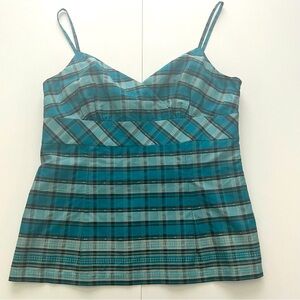 Ann Taylor Fully Lined Blue/Green/Black Plaid Spaghetti Strap Top Size 10
